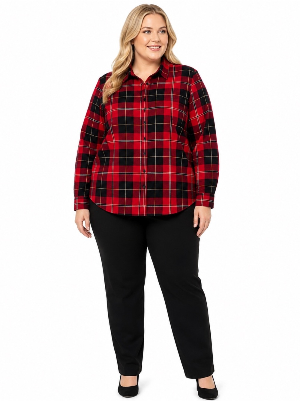 St. John's Bay Red and Black Plaid Button-Down Women’s Shirt